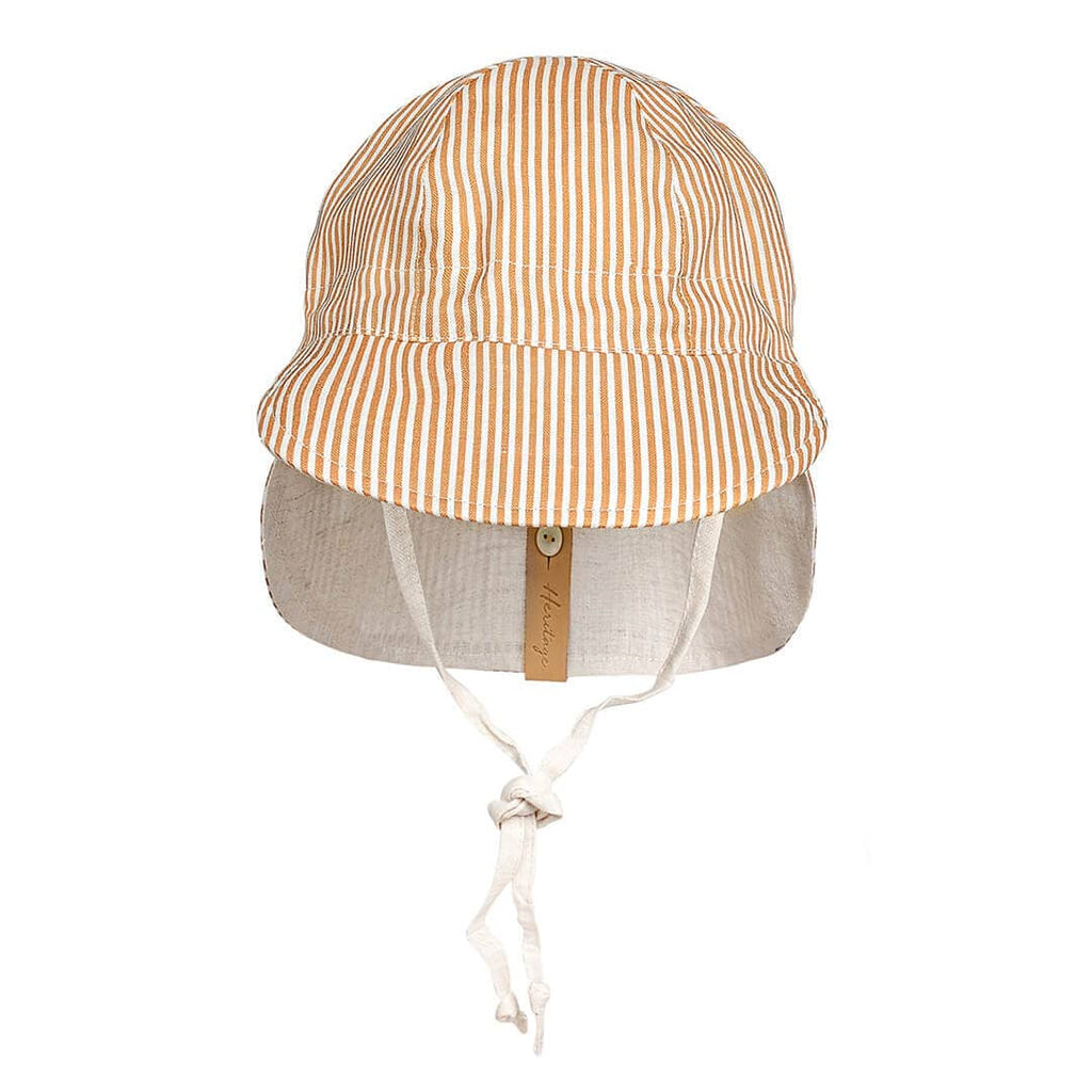 Striped baby hat with a gray brim on a white background