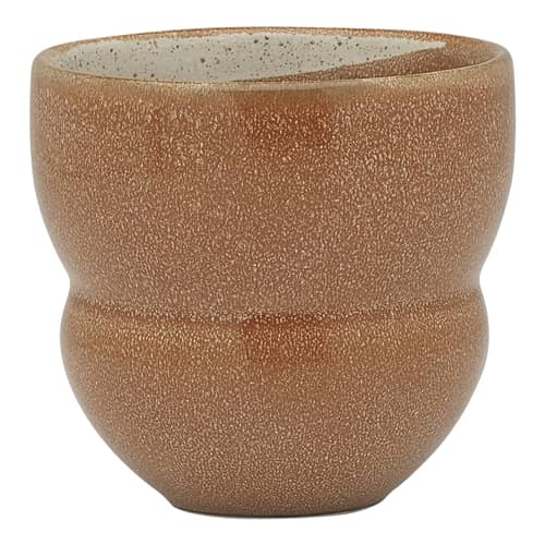 Brown textured ceramic pot on a white background