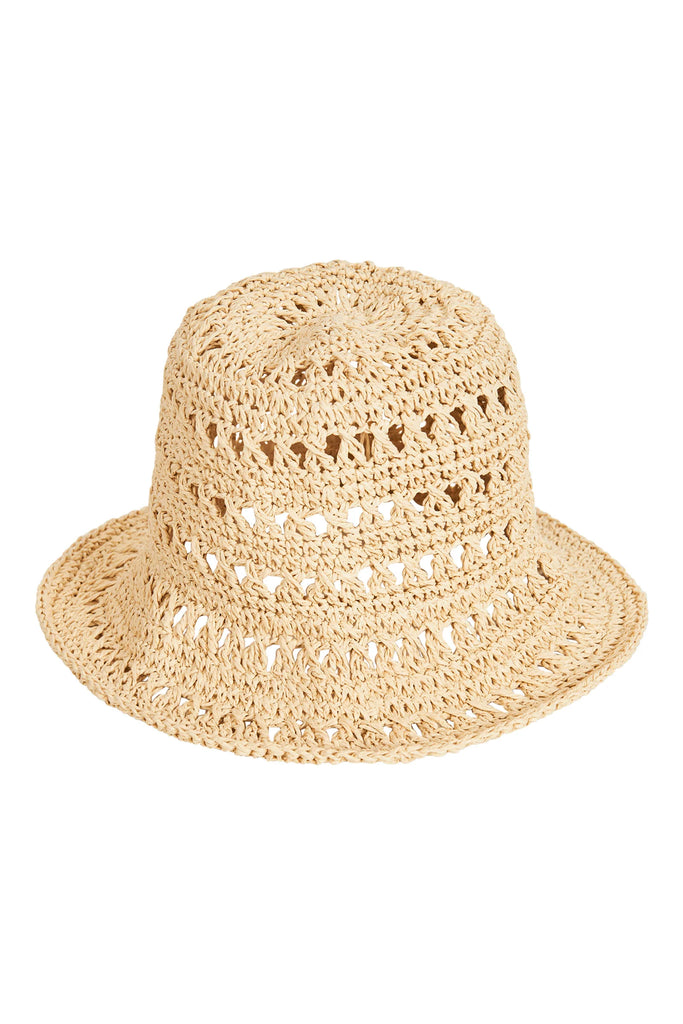Beige woven hat on a white background