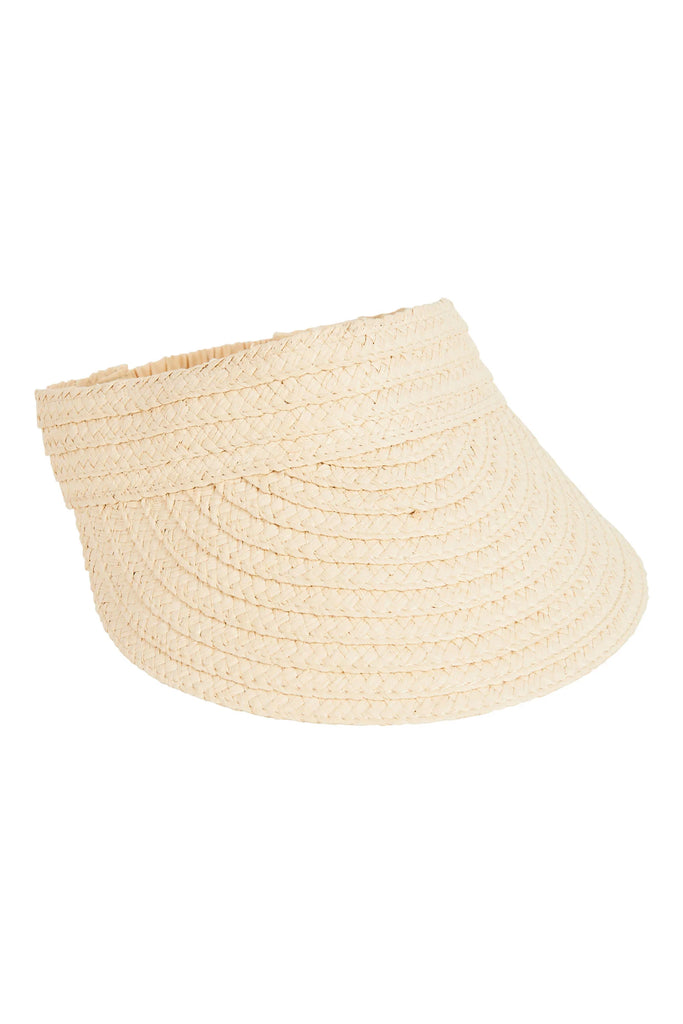 Beige straw visor on a white background
