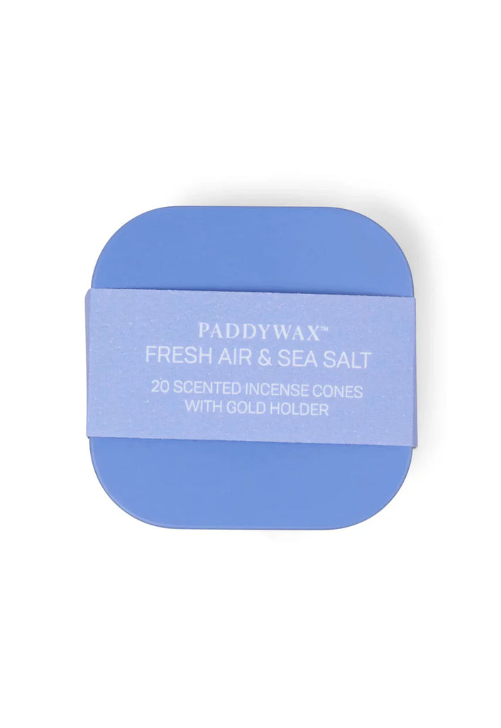 Paddywax Fresh Air & Sea Salt incense cones packaging on a white background