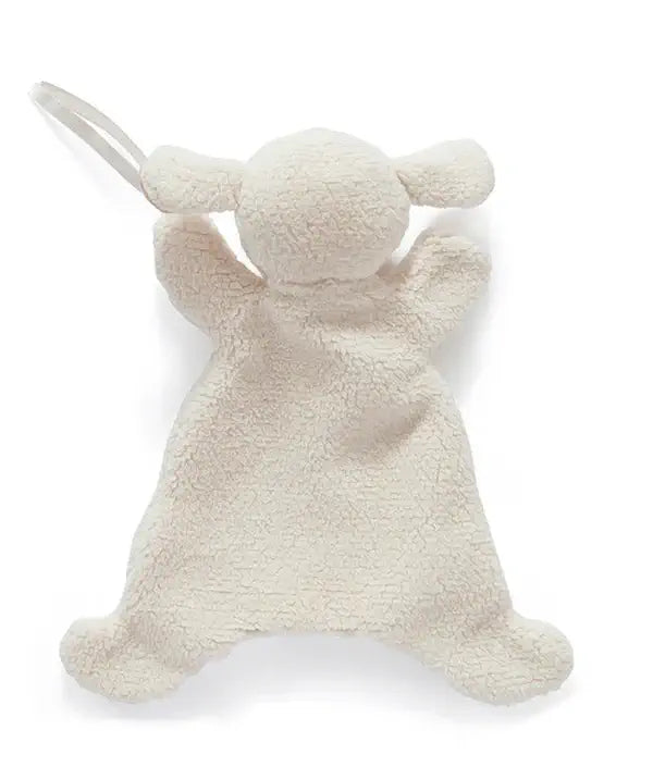 White plush toy shaped like a rabbit on a white background