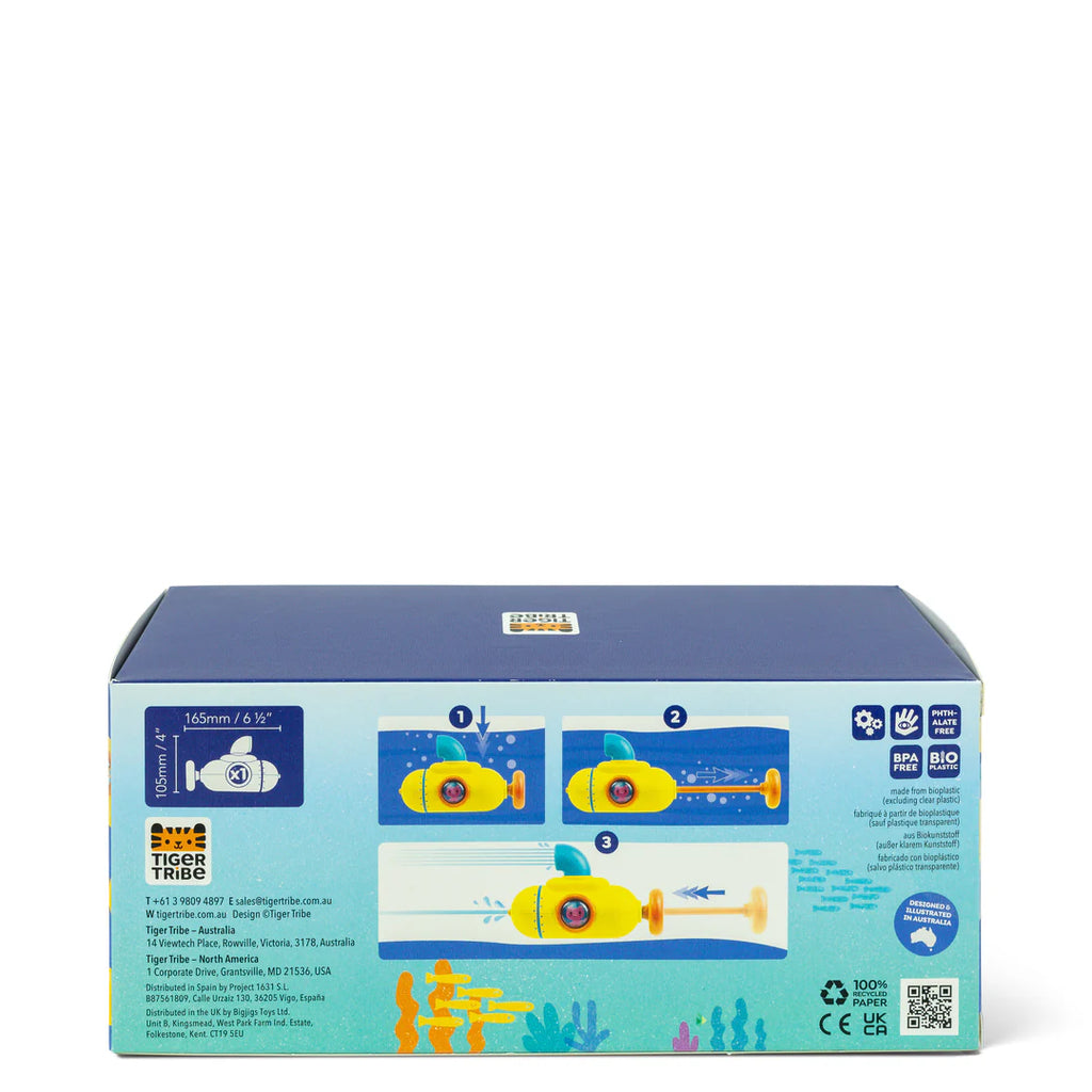 Box packaging of Tiger Tribe submarine toy set on a white background