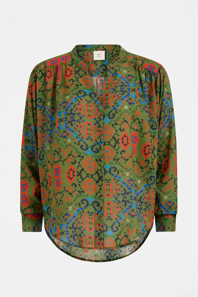 Green patterned shirt on a white background